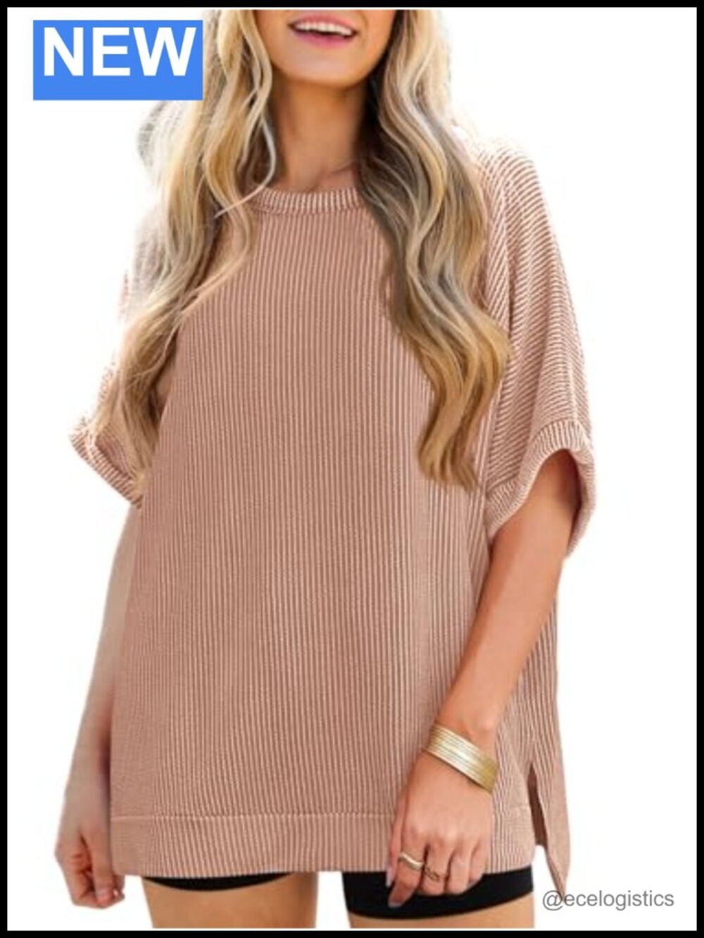 Oversized Ribbed Tunic Top with Dolman Sleeves Loose Fit Batwing Tee